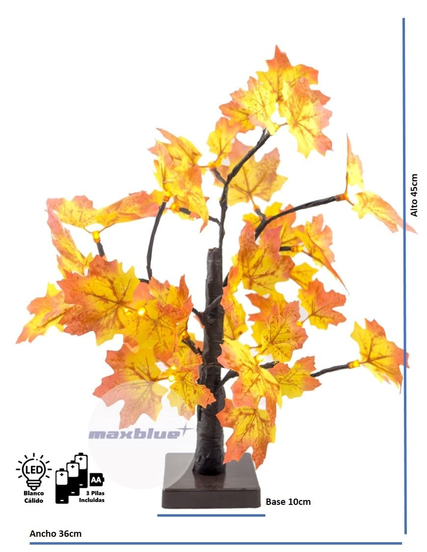 ARBOL LUZ LED HOJA MAPLE NARANJA 45CM DE ALTO 24 LUCES